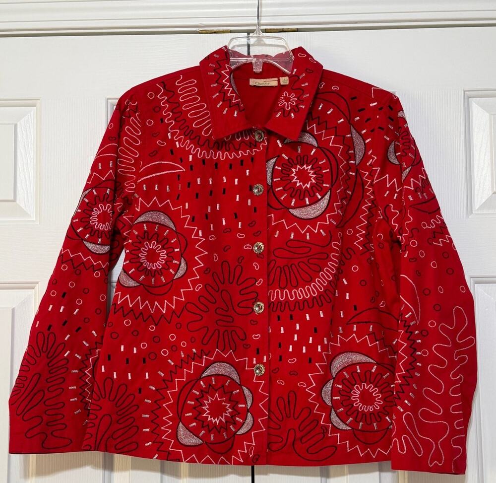 Vintage Choices Embroidered Red Long Sleeve Jacket, Size L